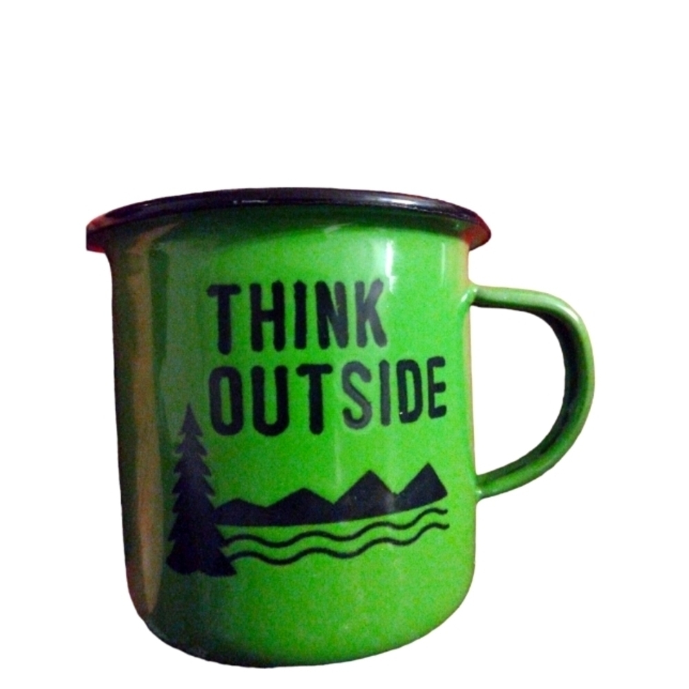 Outdoor Living Mug: "Think Outside- Leave the Box at Home" Forrest Green Camping